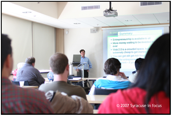 (May 4)--21st Century Entrepreneurship--Ron Schnell, General Manager and Managing Director of The Technical Committee visited Syracuse University yesterday and discussed strategies to make money during the Web 2.0 era, which includes seeking out angel investors and venture capitalists.