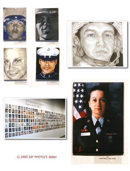(Syracuse) March 18--Images from "To Never Forget: Faces of the Fallen."  This exhibit, held at Syracuse University, is the first East Coast appearance of nearly 1500 paintings representing US military casualties in Iraq.