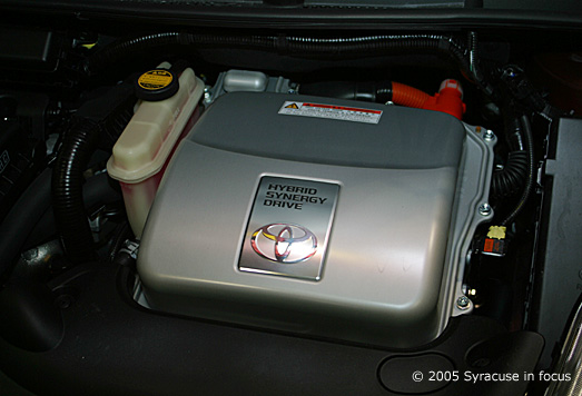 Toyota Motor Corp, Honda Motor Co and Ford Motor Co already sell hybrid vehicles, powered by both a gasoline engine and an electric motor. Toyota was the first automaker to market hybrids with the Prius car (engine pictured) in 1997. The company sold 53,991 Prius cars in the US last year and expects to sell 100,000 this year. Gasoline-electric hybrids run on their electric motors at low speeds, helping to improve fuel mileage.  Ford became the first US automaker with the hybrid version of its Escape sport-utility vehicle last year and this month announced plans to make hybrid versions of other models between this year and 2008.  This photo was taken at the Syracuse Auto Show.
