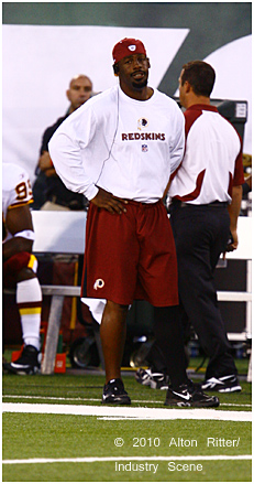 Washington Redskins quarterback Donovan McNabb stands on the sidelines during a preseason NFL football game against the New York Jets. McNabb did did not play.