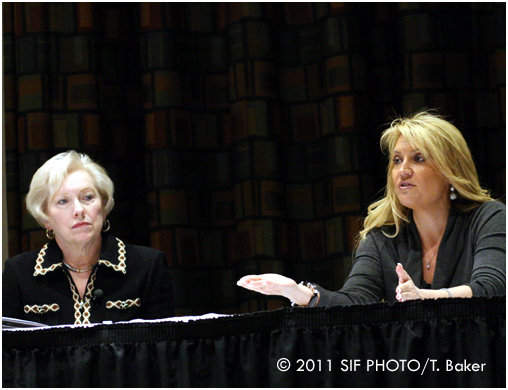 SUNY Chancellor Nancy Zimpher and Lucky Napkin co-founder Amilya Antonellia speak at SUNY Morrisville for the Women Ventured-Women Gained Discussion