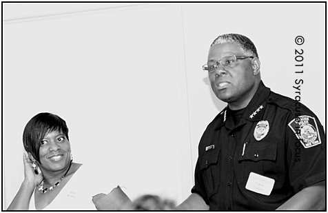 Vision Center Program Director Gina Rivers and Frank Fowler at the Teen Tech graduation program