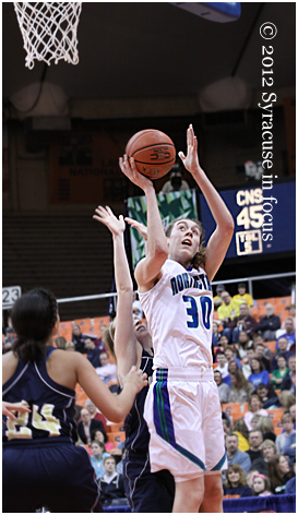 CNS center Breanna Stewart goes for two of her 30 points on FRiday in the Carrier Dome.