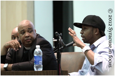 Hasan Stevens (aka Maestro) dialogues with Rev. Run about radio programmings influence on popular taste during the forum.