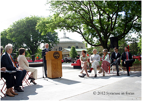 Norm Swanson speaks at the rededication of Forman Park