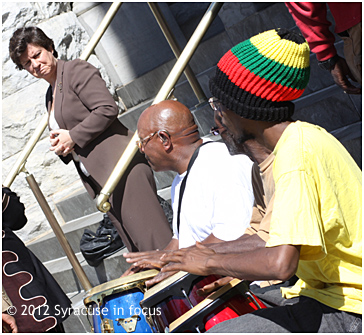 Drum serenade on the steps of City Hall to kick off the city's Juneteenth Celebration