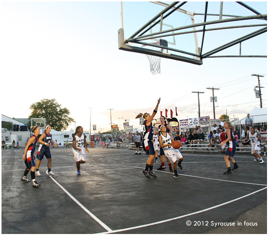 Gabby Jordan of Baldwinsville drives during the Girls High School Basketball All Star Game at the NYS Fair on Tuesday.