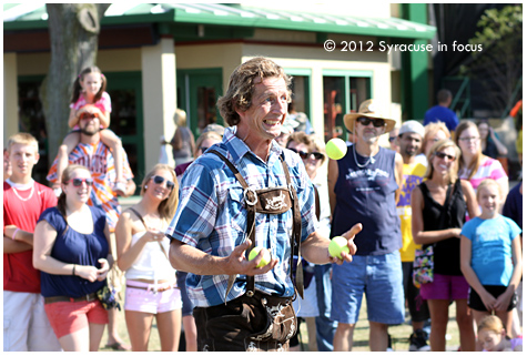 Hilby juggling during the day, NYS Fair