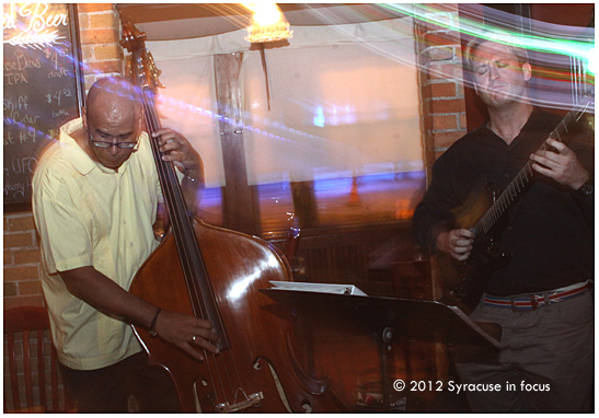 Bill Horrace and Cori Cali play (with Dave Solazzo, not pictured) at Phoebe's Restaurant last night.