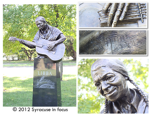 Bronze statue at Libba Cotton Grove, sculpted by Sharon BuMann