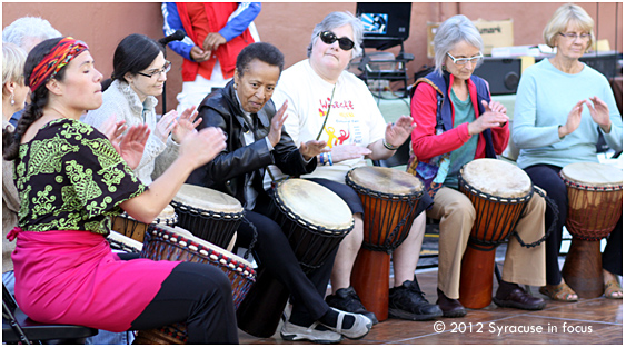 Women drummers drumming (Wacheva Cultural Arts student group)