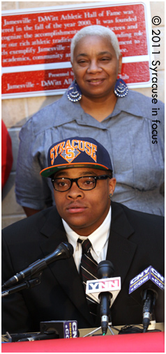 Dajuan Coleman talks about his decision to attend SU during a press conference.