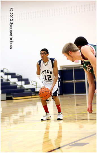 DJ Rivers takes a freethrow during the first half of the junior varsity game (vs. Marcellus).