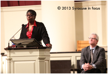 Syracuse Common Councilor (At Large) and past president of Mothers Against Gun Violence Helen Hudson, was a partricipant in tonight's forum. She talked about local gun violence statistics and the effect on the families of victims.