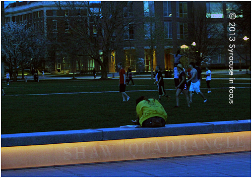 The Syracuse University Shaw Quadrangle on the last evening of classes for the semester.