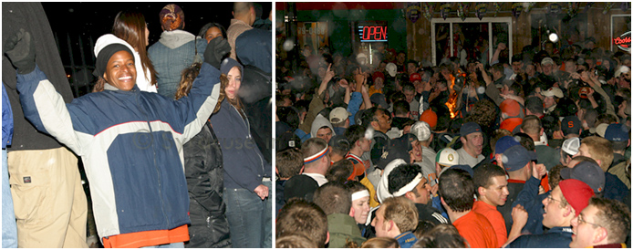 Students celebrate on Marshall Street following Syracuse's win in the 2003 NCAA Men's Basketball Championship game.