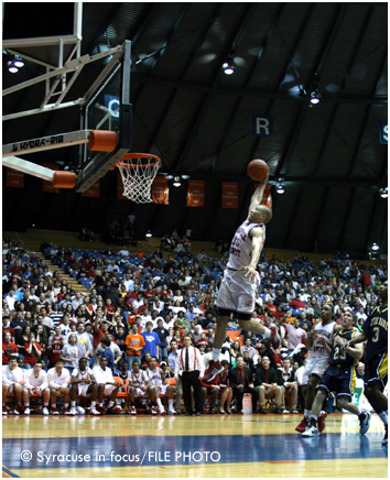 Brandon Triche goes for a dunk at Manley Fieldhouse during his senior season at Jamesville-Dewitt High.