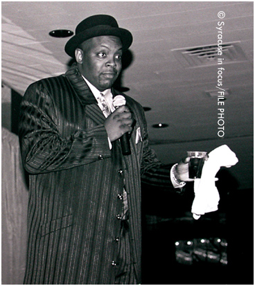 Promoter Tony Jett kicking off a comedy show at the Hotel Syracuse in the 1990s