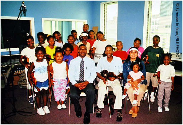 Muhammad School of Music visits Syracuse (center Henri Muhammad and Min. Mark Muhammad)