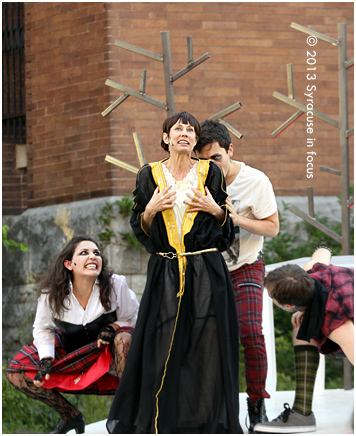 Laura Austin as Lady Macbeth with witches Allie Villa (right) and Tyler Spicer