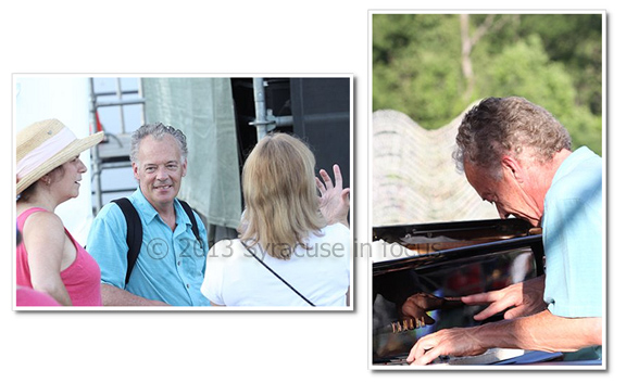 Chuck Lamb plays during a hot sunset, then visits with fans.