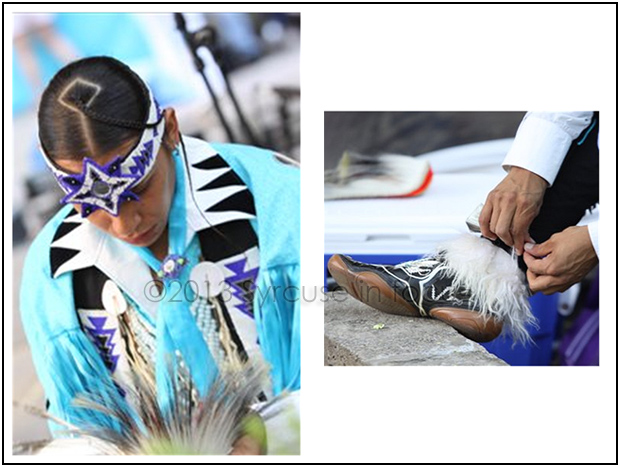 Lumhe Micco Sampson prepares for a performance at the Blue Rain Echo Fest in Hanover Square on Friday.