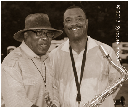 Old School Sunday Host Rick Wright (born in North Carolina) meets up with Saxophonist Ronnie Laws (born in Texas) after a set at the 2013 Syracuse Jazz Festival.