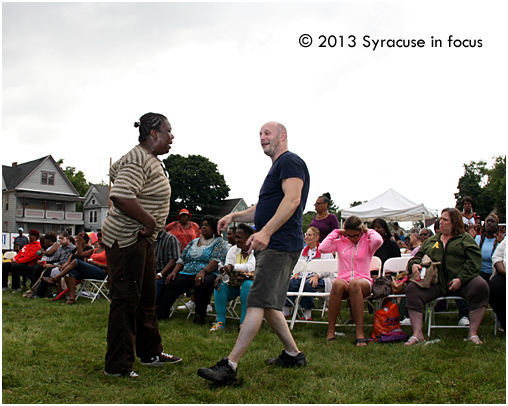 The Great Carsoni (right) finds a dance partner to follow his groove.