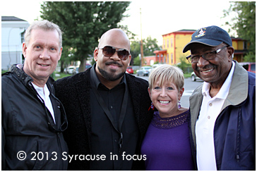 CNY Jazz Executive Directior Larry Luttinger, Will Holton, Kathy Goodnough and Common Council President Van Robinson at Jazz in the City last night (Oswego Street).