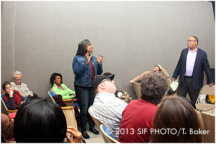 Host George Kilpatrick (right) entertains a question.