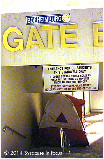 Boeheimburg camp out: Students line up outside the Carrier Dome in single digit temperatures (lower with windchills) for tickets to SU v. Duke.