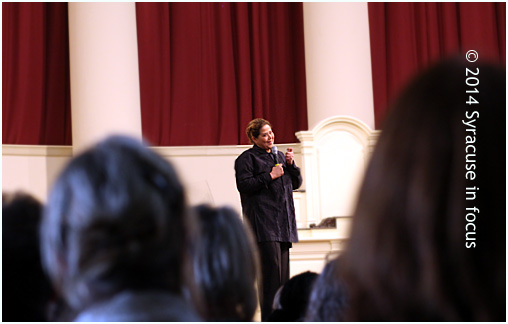 Actress, playwright, artist Anna Deavere Smith on stage at Hendricks Chapel.