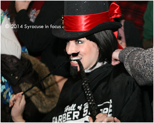 Emily gets into character before the judging for the Festival of the Fantastical Facial Follicle.