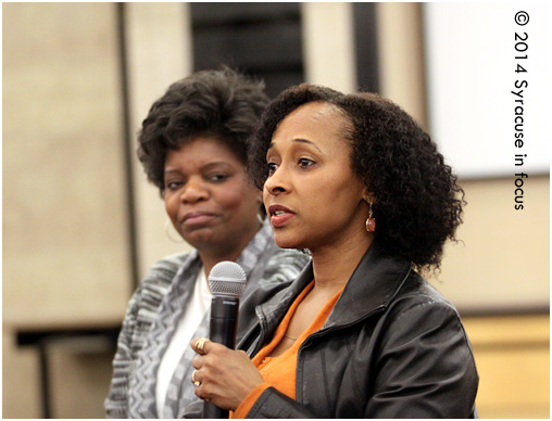 Dance Instructor Carol Charles (left) and Dancer/Engineer Yolanda Mitchell participate in the panel discussion. Hear their comments in the sound clip below.