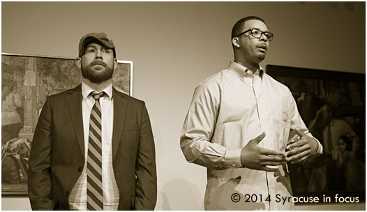 Mic the Poet and Seneca the Motivational Poet performed a tag team poetry set at the Art Rage Gallery on Friday night.