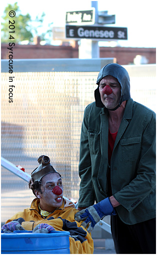 Splendito (played by Freddy) and Mr. Sticks (played by Steve) occupied an open air stage on Syracuse Stage's patio for about an hour on Thursday.