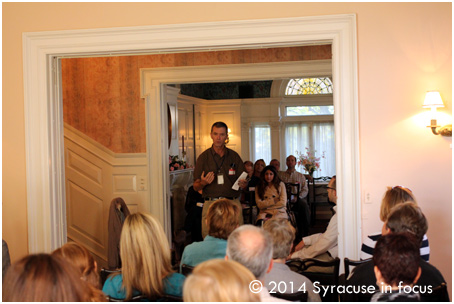 Columnist Sean Kirst moderated the discussion for the Social Media Breakfast 19 at the Barnes Hiscock Mansion (James Street).