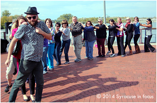 NoExcuses Michael Heagerty led a Conga Line by the creek on Monday afternoon.