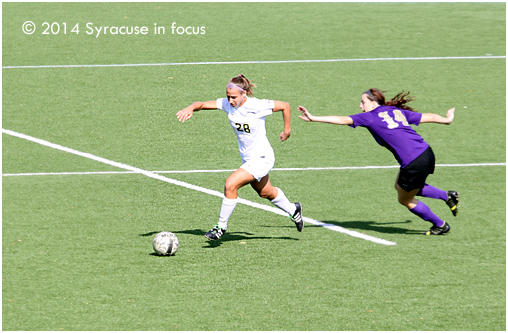 Jessica Marini alludes a defender during Lemoyne College's third straight home win on Saturday. They defeated St. Michaels 2-0.