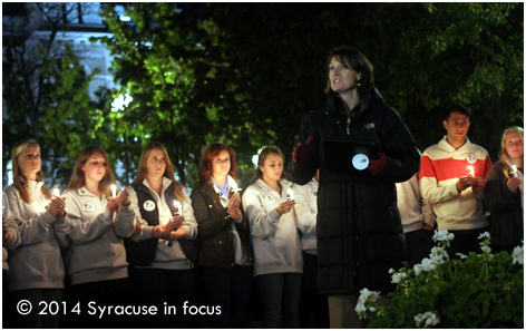 The Rev. Dr. Tiffany Steinwert prayed with the Remembrance Scholars and students during the vigil.