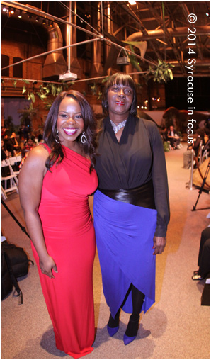 News Anchor Jennifer Sanders and Helen Hudson at the Syracuse Fashion Weekend show at the MOST on Saturday night.