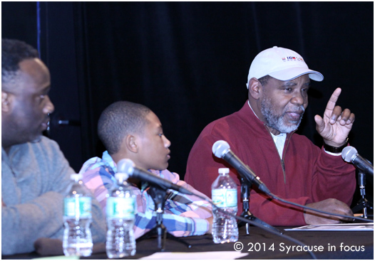 Drake Harrison talked about the difference between being a male and being a man during last night's Question Bridge Dialogue event. Drake Harrison fields a question from the panel during last night's Question Bridge Dialogue event.