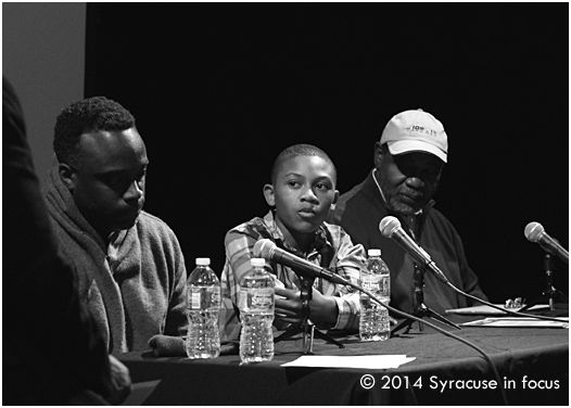 Syracuse Academy of Science 6th grader Raquan Pride II reminded us that maturity has to do with acceptance of responsibility, not necessarily age. Pride participated in the community dialogue at CFAC last night and his eloquent comments often brought elicited surprise and applause. 