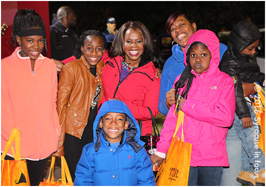 Jennifer Sanders and her fans outside the Vision Center on S. Salina Street.