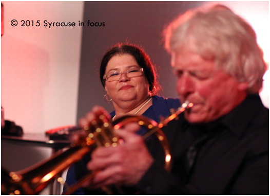 Cookie Coogan admires the trumpet work of J.T. Hall at Jazz @ Sitrus