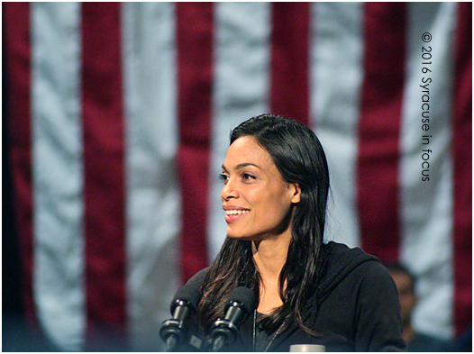 Actor Rosario Dawson gave a fiery, sophisticated, and informed speech before introducing Bernie Sanders in Syracuse today. Can a run for office be on the horizon, or at least a speaking slot during the Democratic Convention in Philly.