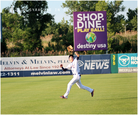 Turner snags a fly ball in the first inning of tonight's game vs. Toledo.