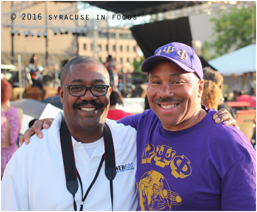 Radio exec Kenny Dees and media personality George Kilpatrick pictured here near the main stage earlier today. Kilpatrick helped organize the modern Juneteenth Celebration in Syracuse (back when it was held on South Avenue).