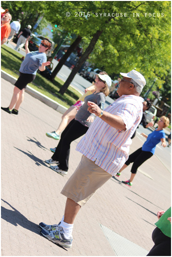 Retired SU Dean Melvin Stith participated in the Metro Zumba class in Clinton Square earlier this week.