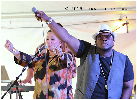 Jamel Lorick (right) and Tamar Smithers sang with Brownskin in the World Beat Pavilion on Saturday.